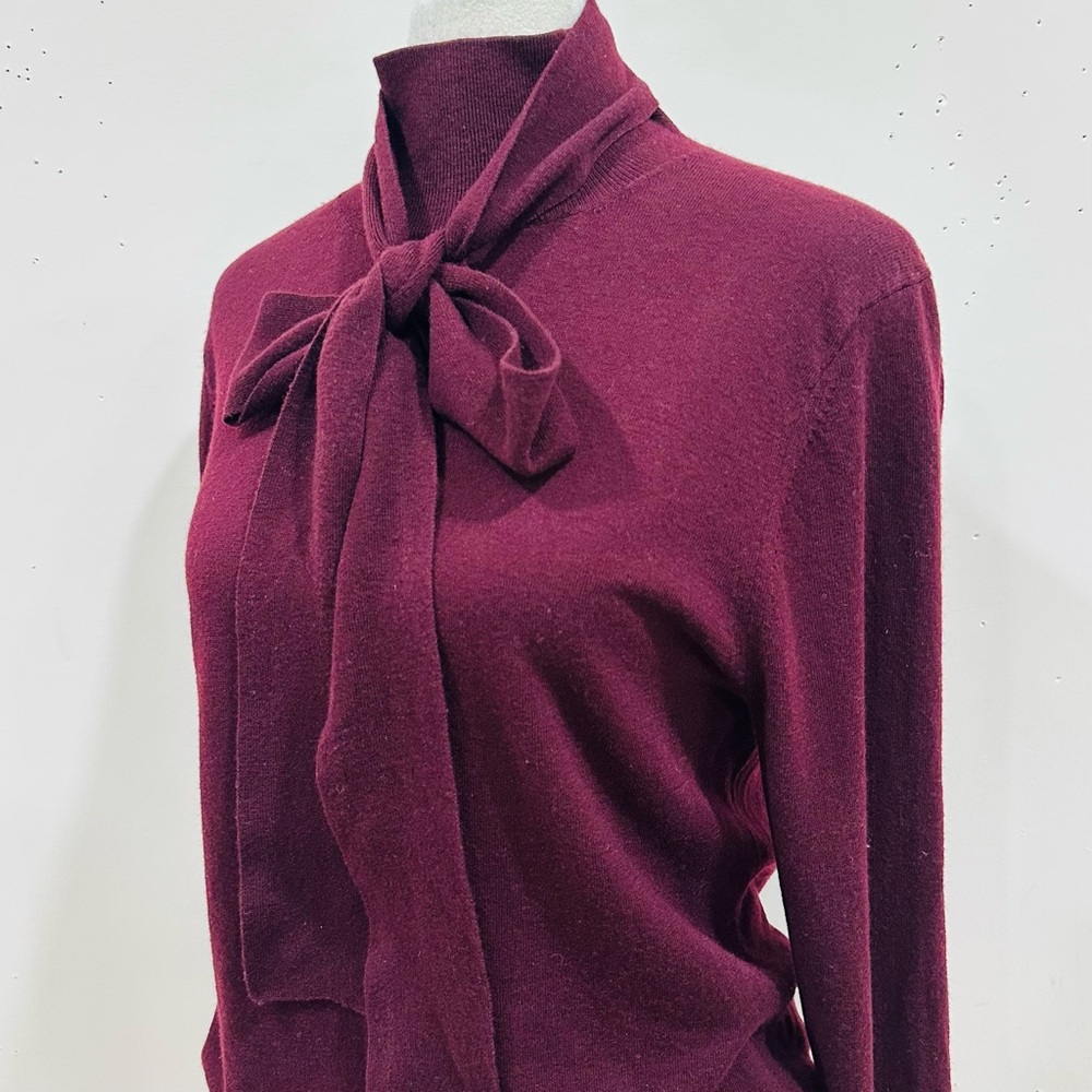 Massimo Dutti Silk and Wool Blend Sweater with Tie Detail Burgundy Size L